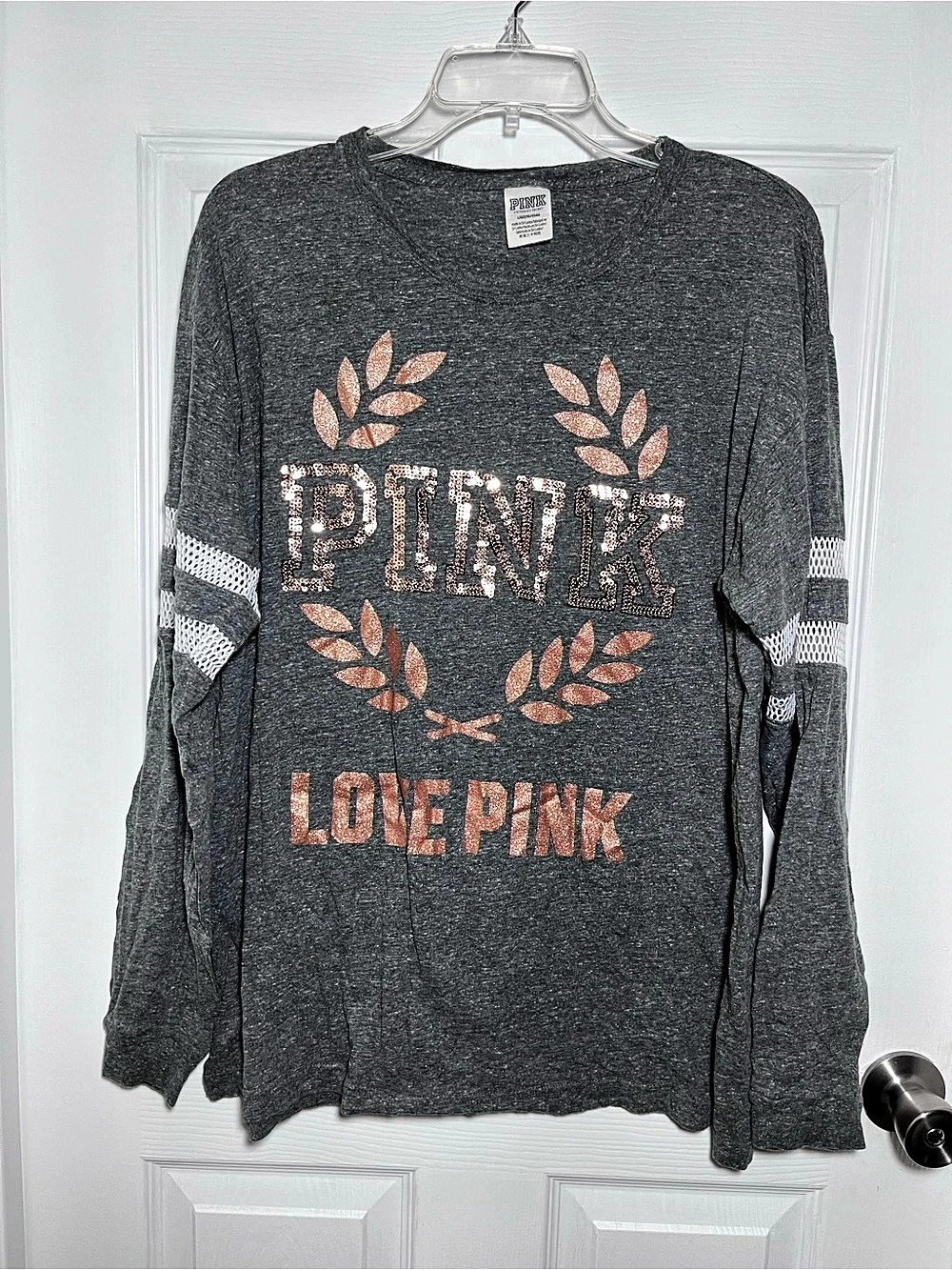 Victoria's Secret PINK Love Pink Sequin Graphic Long Sleeve Top Sequin Graphic